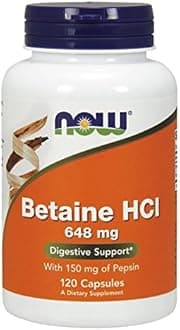 Now Foods Betaine HCl, 648 mg , 120 Capsules (Pack of 5)