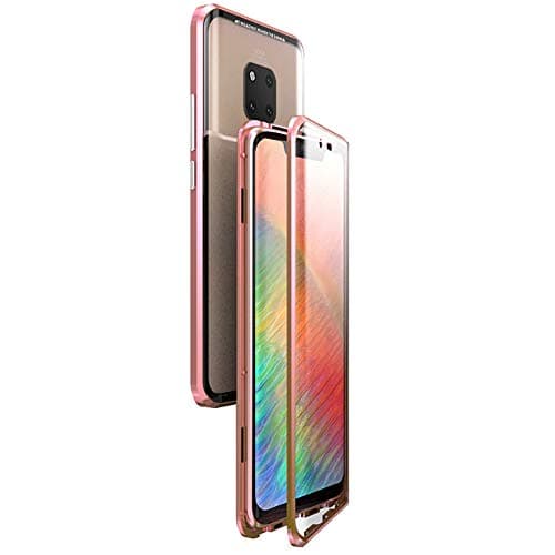 360° Full Body Case for Huawei Mate 20 Pro,[Front and Back of Clear Protective Touchable Strong HD Tempered Glass] with Built-in Screen Protector Magnetic Adsorption Metal Protection Cover(Pink)