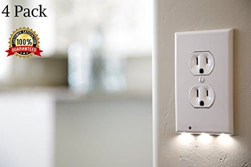 LED Outlet Covers, (4 Pack) LED Wall Plate, Outlet Covers With LED Lights, LED Wall Plates, 3-LED Night Light Outlet Cover Wall Plate, Night Light Outlet Covers, LED Light Outlet Cover, Duplex, White