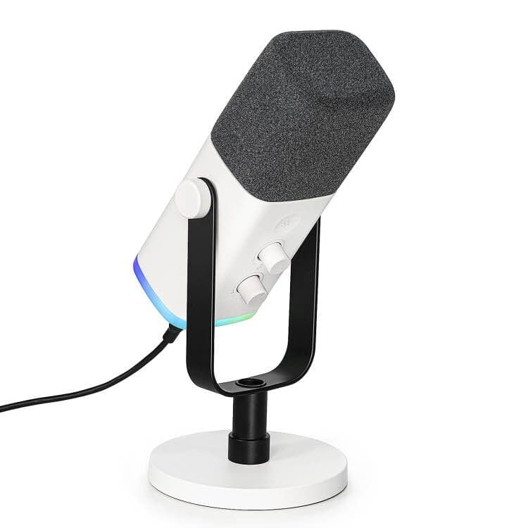 PC Gaming Microphone, XLR/USB Microphone for Podcast Recording, Dynamic Mic with RGB, Mic Mute, Monitoring Headphones Jack for Computer/PS4/PS5, for Voice-over Vocal Video-AmpliGame AM8 White