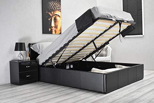 Tranquil Beds 4ft Small Double End Lift Up Ottoman Storage Bed Faux Leather - Black