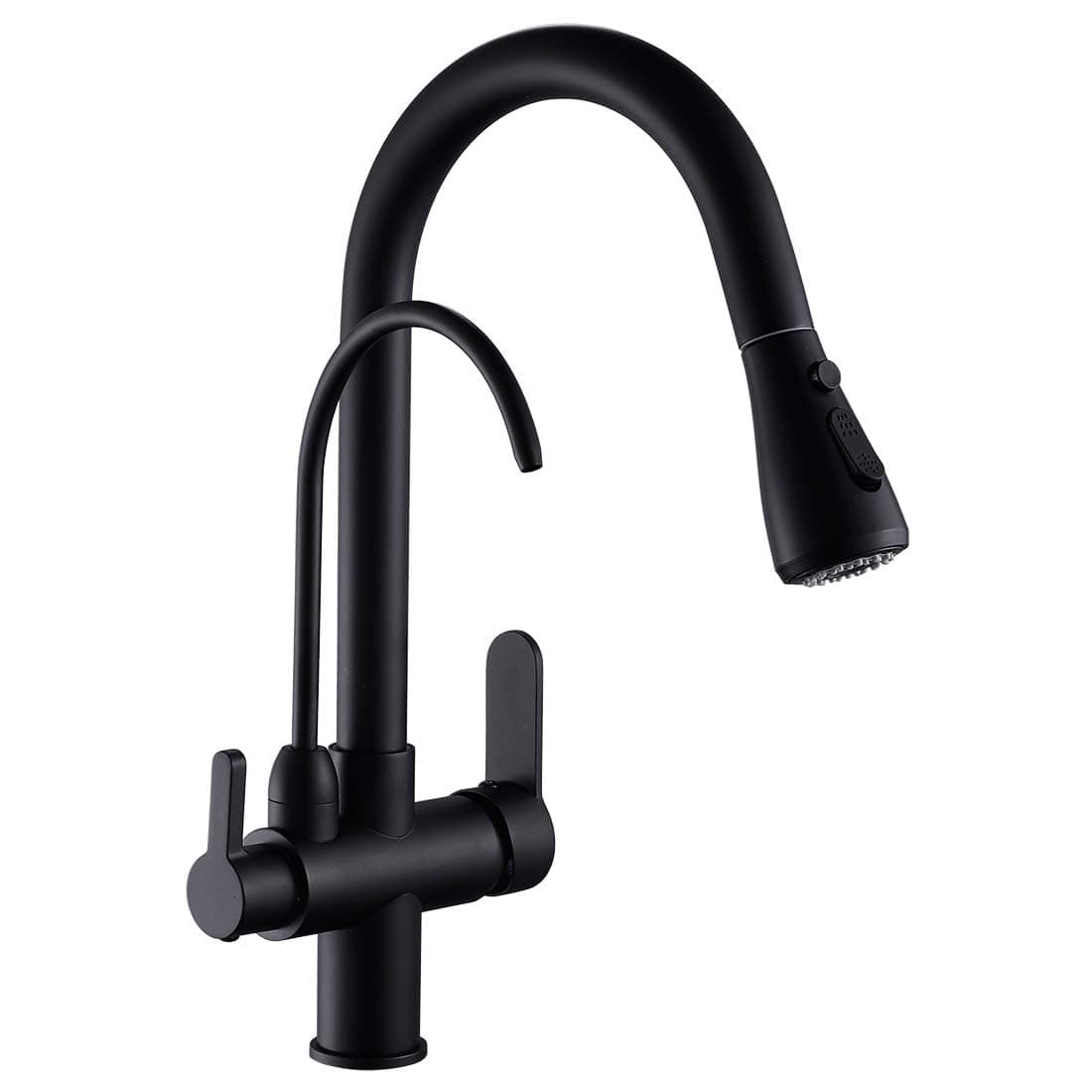 YOMYM Kitchen Sink Faucet with Pull Down Sprayer 2 Handle 3 in 1 Water Filter Purifier Faucets Black
