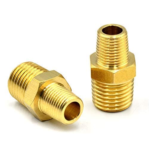 Pipe Fitting and Air Hose Fitings Hex Nipple Coupling Set - 1/2 Inch NPT x 3/8 Inch NPT,Solid Brass Male Pipe- 5 PCS