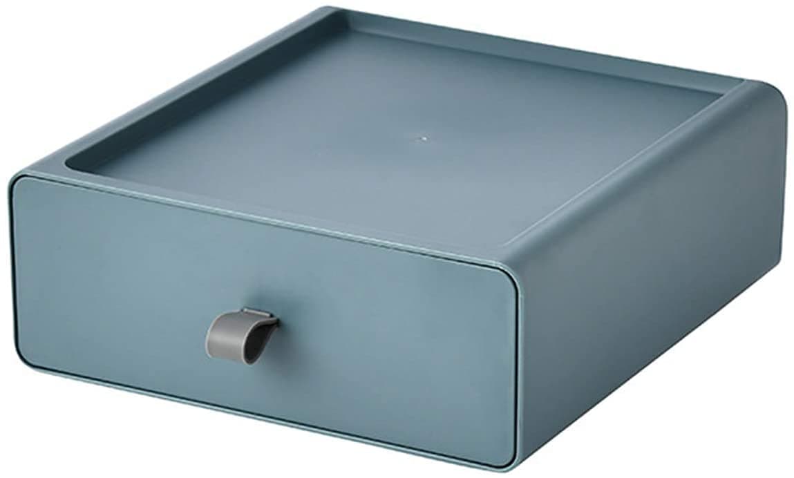 House of Quirk Plastic Desktop Storage Box Organizer Drawer,Stackable Large Capacity Container,Jewelry Case Cosmetic Makeups Dressing Home Desktop Organization ((Dark Blue))