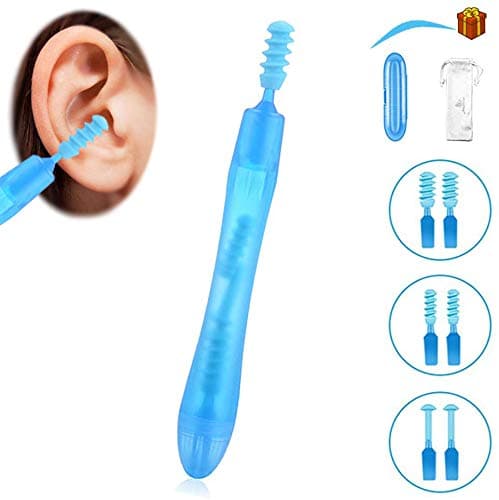 Spiral Ear Cleaner Loop Ear Wax Removal Silicone Head Picker Tool Kit 6pcs Curette Medical Storage Box Safe Care for Kid and Adult(Blue)