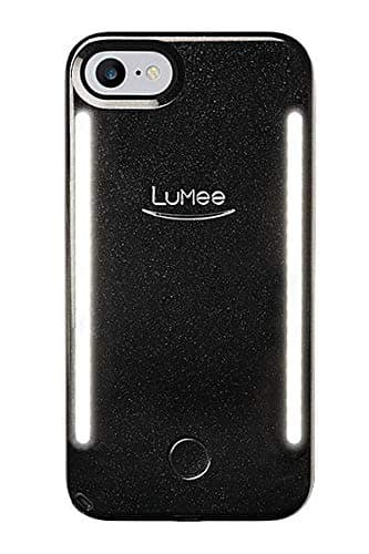LuMee Duo Phone Case, Black Glitter | Front & Back LED Lighting, Variable Dimmer | Shock Absorption, Bumper Case, Selfie Phone Case | iPhone 8 / iPhone 7 / iPhone 6s / iPhone 6