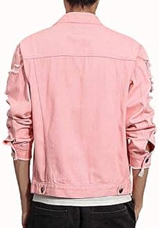 Rexcyril Men's Distressed Denim Jacket Casual Ripped Holes Button Down Trucker Jacket Jean Coat