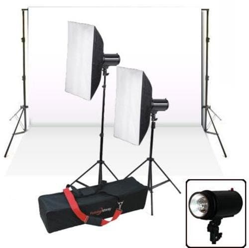 Studiohut 500 Watt Softbox Strobe Light Kit w/ Carry Bag, Background Stand & 10'x20' White Backdrop for Video/Digital Photography