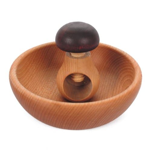 Wood Mushroom Nutcracker & Bowl Gift Set