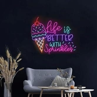 Vibrant Handcrafted Ice Cream Cone LED Neon Sign - Customizable 23-Inch Wall Art for Home, Cafes & Bars | Dimmable Retro Sprinkles Decor with Energy-Efficient Lighting-Ice Cream Cone Neon Light Signs
