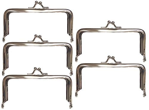 Package of 5 Rectangular Metal Purse Frames 4" x 2" (Nickel)