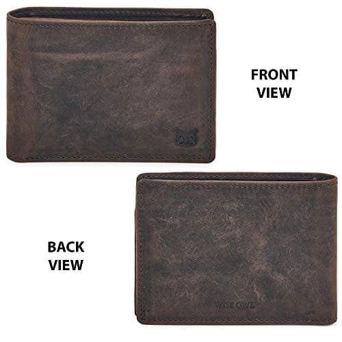 Real Leather Mens Bifold Wallet RFID Blocking Slim Minimalist Front Pocket - Thin & Stylish with ID Window in Gift Box (Crazy Horse, Coffee)