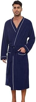 Mens Bathrobes 100% Cotton Terry Cloth Robe, Soft Lightweight Long Spa Bathrobe for Men