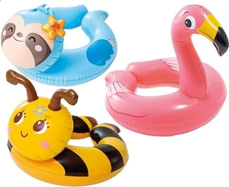 Intex, 43234-2327 3 Pack 59220EP - Animal Head Split Ring Pool Floats Bundle Includes Frog, Duck, Penguin, Giraffe, Frog, Penguin (Style May Vary)