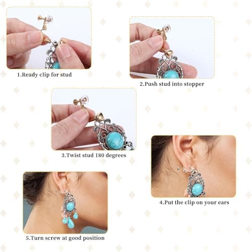 16 Pcs Flat Back Tray Earring Clips with Silicon Pads Clip-on Earring Converter Easy Open DIY Earring Making Backs Components Findings Earring Designs for Women Men Girls Non-Pierced Ears