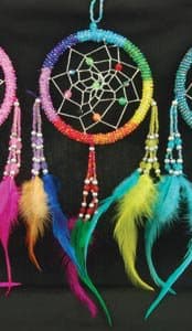 Small Beaded Bead Dreamcatcher with Feathers, 8-inch, Multi Color Rainbow
