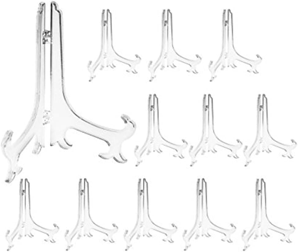 3" Clear Plastic Easels or Stand / Plate Holders to Display Pictures or Other Items at Weddings, Home Decoration, Birthdays, Tables (12 Pack)