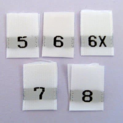 Mixed Child Size Labels (5, 6, 6X, 7, 8) Package of 100