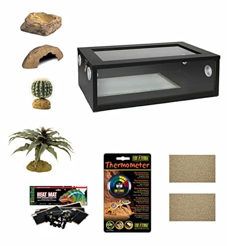 The Pet Express Medium Leopard Gecko Starter Kit - Monkfield Vivarium Black (24 Inch)