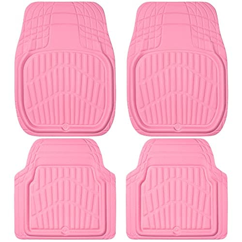 CASS Pass 4-Piece Car Mat Set - 3D Waterproof Light Leather Universal Fit Car Floor Mats, Anti-Slip saft for Suvs,Vans,Truck All Weather Total Protection Durable Liners （Pink）