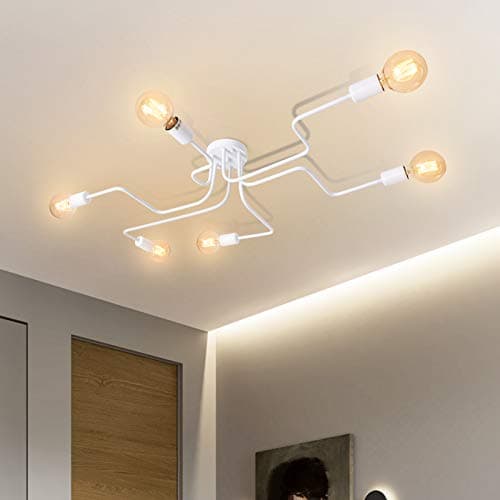 OYIPRO Ceiling Light Fitting, Semi-flush Ceiling Light Fixture, 6-Light Chandelier Lamp, White Metal Lighting, for Office, Living Room, Bedroom, Kitchen