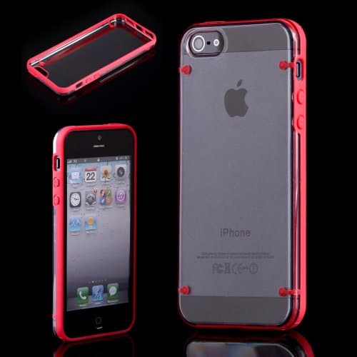 QQ-Tech Apple iPhone 5 iPhone 5S Luminescent Glow in The Dark TPU Frame Bumper Case with Clear Transparent Back Cover Ultra Slim Glowing-Rec
