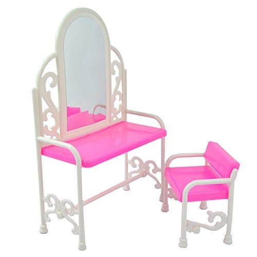 Dressing Table And Chair Set For Barbies Dolls Accessories, Mini Vanity Table and Chair for Toy Dolls Bedroom Furniture, Best Gift For Birthday Christmas New Year
