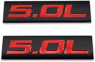 2X Chrome Metal 5.0L Logo Car Emblem Premium 3D 5.0 V8 Badge Auto Door Fender Sticker Side Wing Decal (5.0L,Black&Red)
