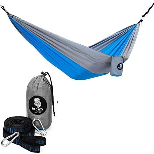Mad MTN Outdoors Single Nylon Camping Hammock System - Rugged, Lightweight with Mountain Strong Suspension Loop Tree Straps and Solid Steel Carabiners - Perfect for Hiking, Camping and Backyard Fun
