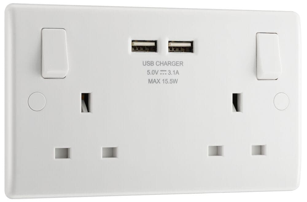 BG Electrical 822U3 Double Electrical Socket With 2 Usb Ports (3.1Amp)