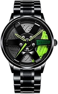 Watches for Men, Men's Sports Watch, 3D Hollow Car Wheel Stainless Steel Quartz Watch Waterproof Mens Watches