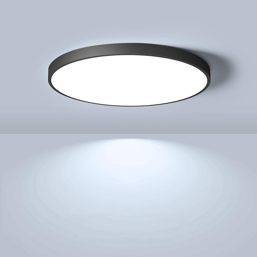LED Flush Mount Ceiling Light Fixture, 8.9 Inch 18W, 6000K Daylight White, Black Flat Modern Round Lighting Fixtures, 1800LM, 180W Equivalent White Ceiling Lamp Lights for Kitchen, Stairwell, Bedroom