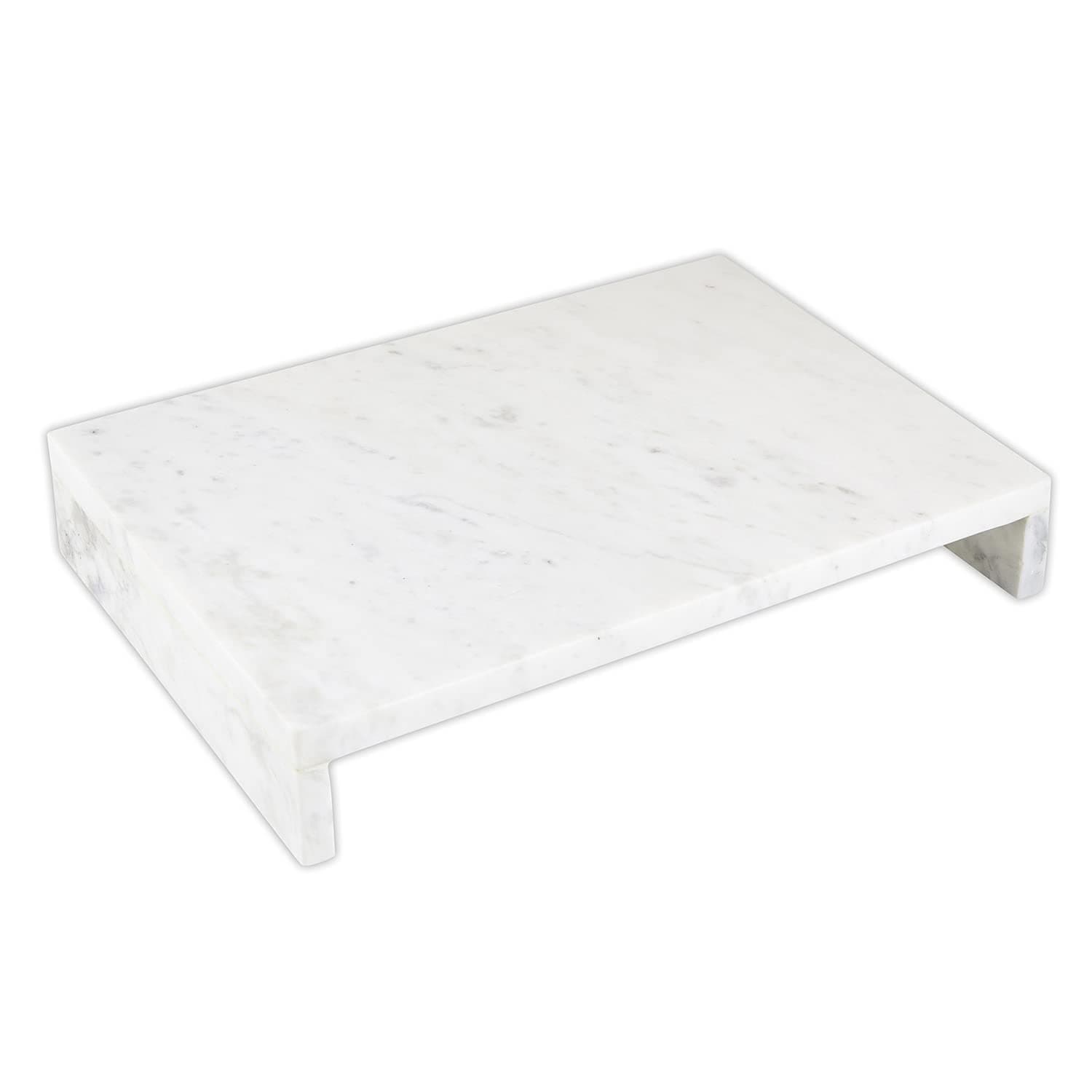 Waterfall Marble Tray - Elegant Table Display Riser Charcuterie Cheese Board Footed Stand, 14" x 10", White