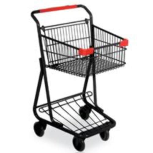 Single Basket Mini Shopping Cart Black Frame with Red Handle