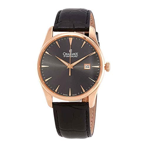 Grey Dial Black Leather Men's Watch 2944
