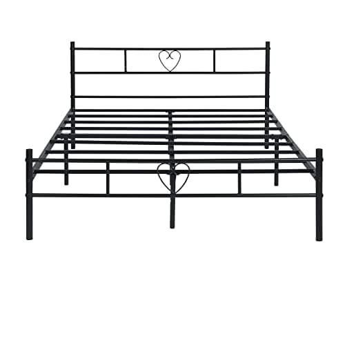 H.J WeDooMetal Double Bed 4ft 6 Bed Frame Solid Bedstead Base in Black