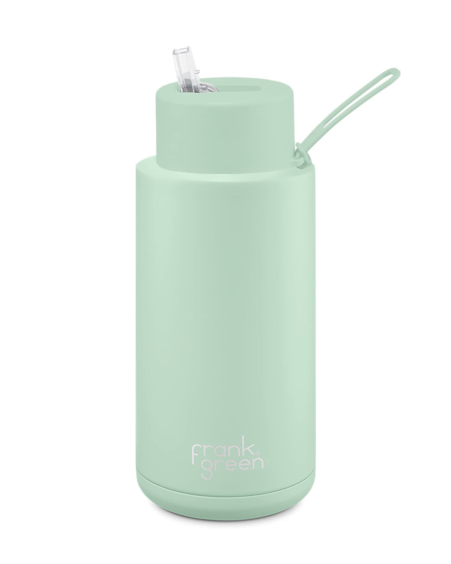 Ceramic Reusable Bottle with Straw Lid, 1 L (34oz) Capacity, Mint Gelato