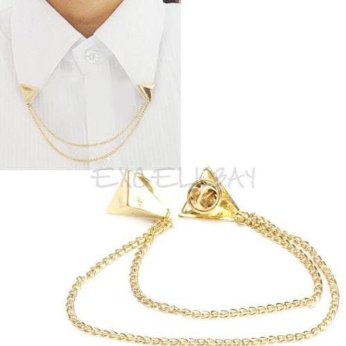 Hot Punk Gothic Stud Shirts Collar Neck Tip Decor Chain Necklace Brooch Pin