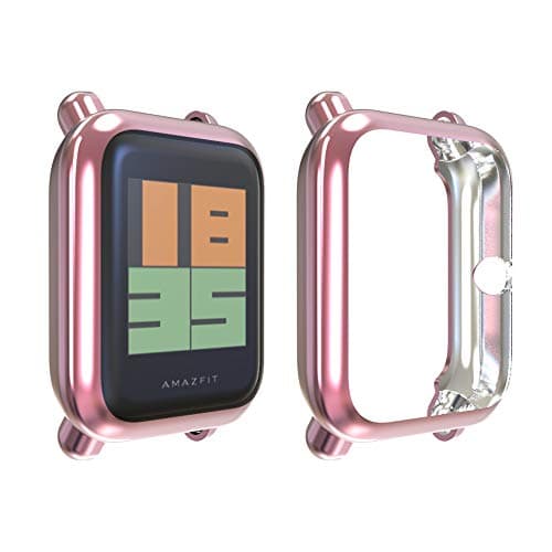 Compatible with Amazfit Bip Case,TPU Screen Protector Rugged Cover All-Around Protective Bumper Shell Compatible (Pink)
