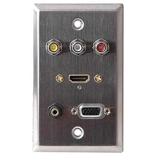 Distributed By MCMDistributed By MCM Philmore Stainless Steel Wall Plate with HDMI, 3.5MM Stereo, VGA & 3 RCA (Stereo/Video, 75-1090