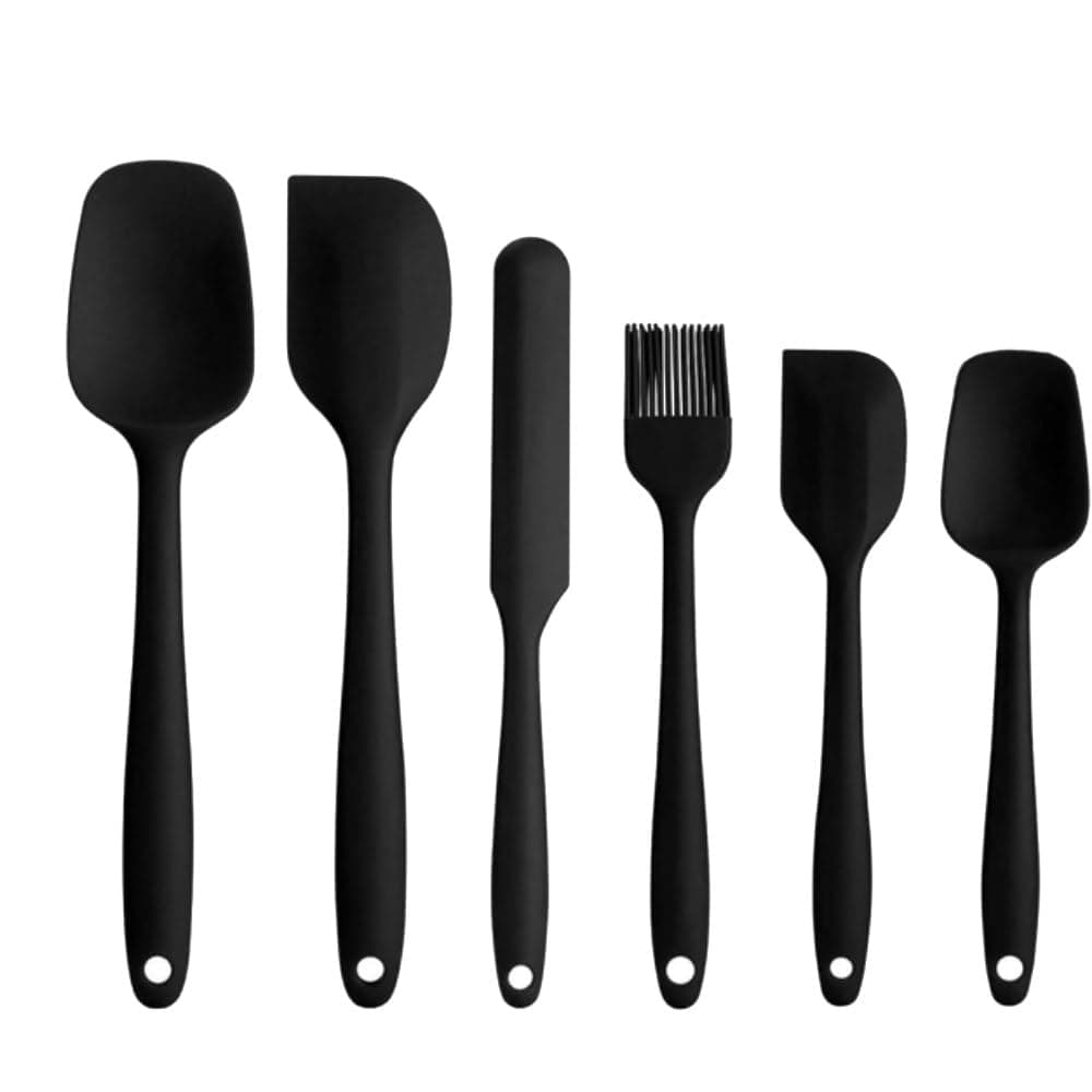 6-Piece Silicone Spatula Set - Kitchen Utensils Set for Baking, Cooking, and Mixing, 600 °F Heat ResistantNon Stick,BPA-Free Dishwasher Safe(Black)