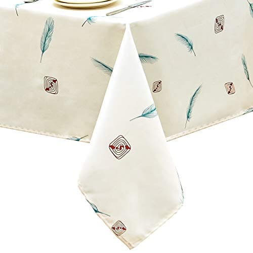 TUBEROSE Rectangle Dining Table Cloths 60 x 120 inch - Tablecloth with Feather Pattern Decorative Table for Outdoor Indoor, Beige