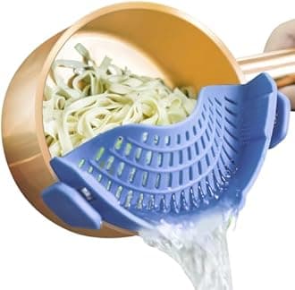 AUOON Clip On Strainer Silicone for All Pots and Pans, Pasta Strainer Clip on Food Strainer for Meat Vegetables Fruit Silicone Kitchen Colander (Blue Velvet)