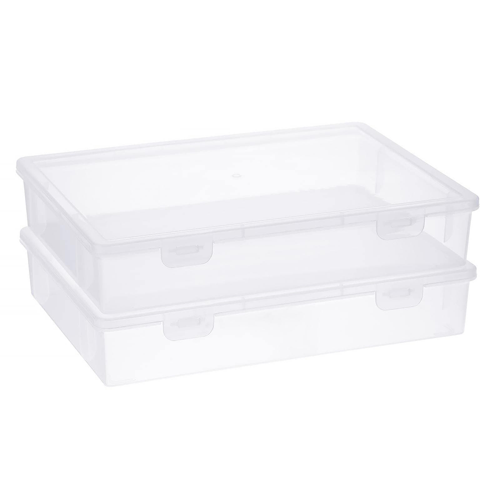 BTSKY Clear Plastic Storage Box with Flap Lid, Multipurpose Craft Organizers and Storage Box Art Supply Storage Organizer Plastic Sewing Box for Beads Pencils Notebooks, 2 Pack Medium