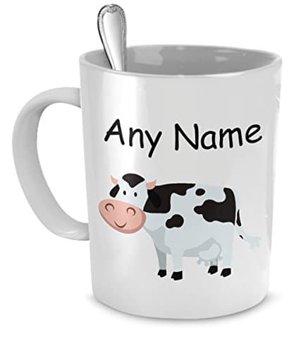 Personalised Gift - Cow Mug - Customise Name Message - Tea Coffee Cup