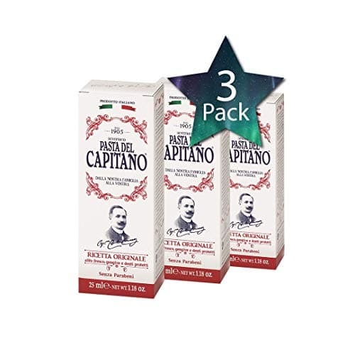 3 Pack Dottor Ciccarelli Pasta Del Capitano Toothpaste Original Recipe 25Ml - Peppermint Flavor - Dental Health - Fresh Breath - Total Cleanliness - Removes 99% Of Bacteria - Oral Care - Italy