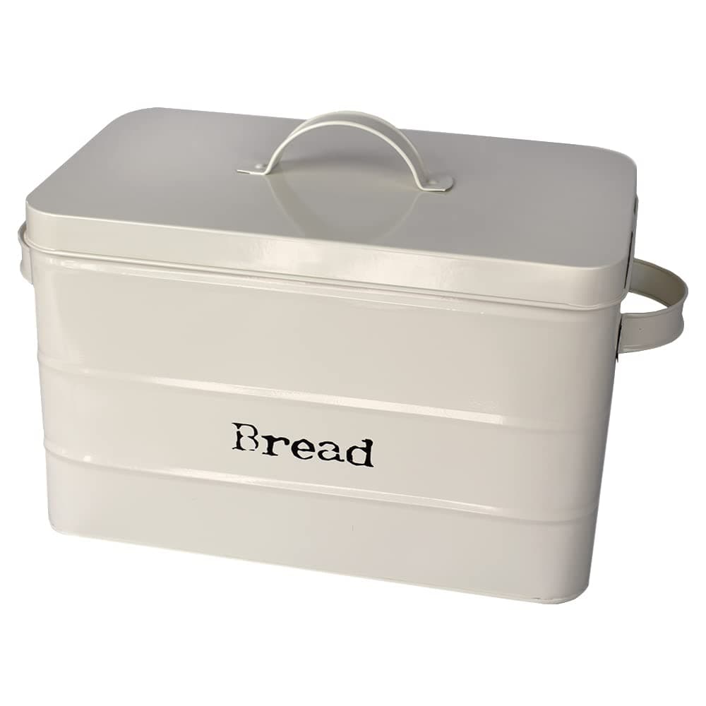 Home BasicsTin Canister Collection, 13-Liter Bread Box with Cover, Kitchen Food Storage Organization, Ivory