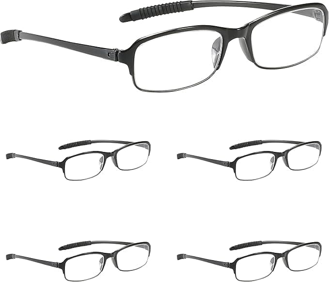 PROFLEX SpareSpecs Reading Glasses (value 5 pack) - lightweight, impact resistant, scratch resistant, bendy, flexible, anti-slip, unisex (mens + womens) +1.0, +1.5, +2.0, +2.5, +3.0, +3.5, +4.0 (oval)