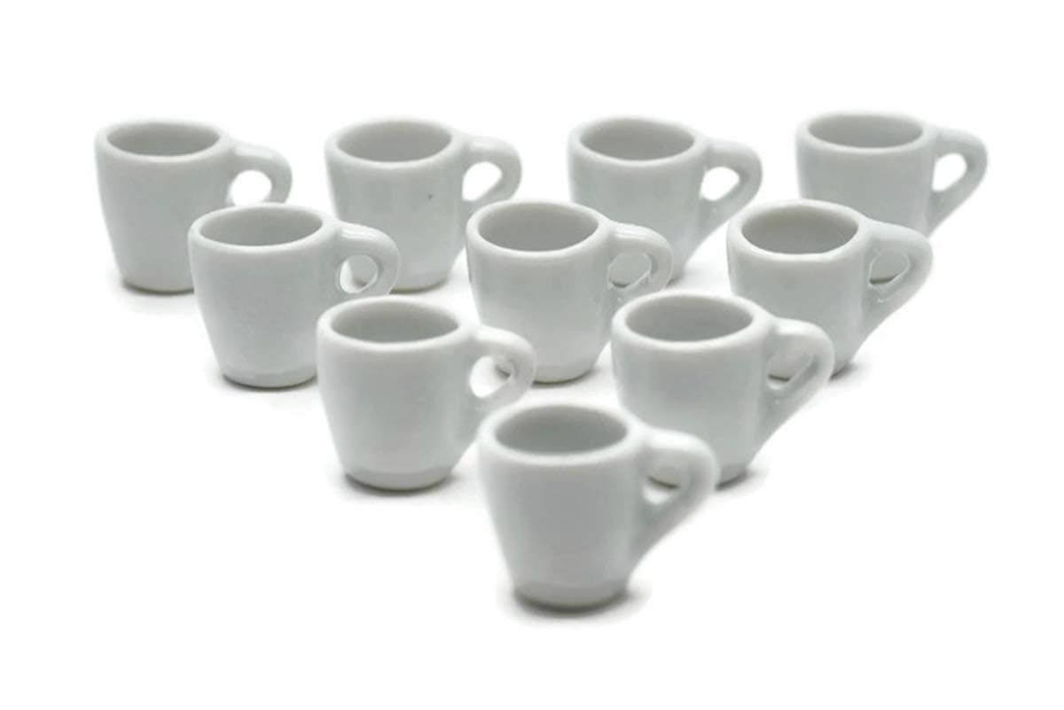 10 White Coffee Mug Tea Cup Decorative Accents – Small Display Pieces for Home Décor & Craft Styling