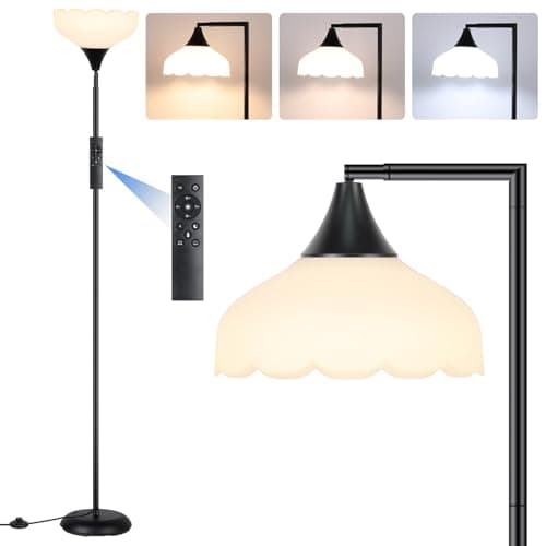 Floor Lamp with Remote, 2 in 1 Dimmable Standing Lamp for Reading, 76" Tall Lamp with Stepless Adjustable 3000K-6500K Colors, Black Torchiere Lamp for Living Room Bedroom Office, E26 LED Bulb Included